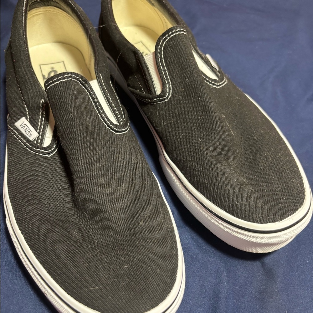 Vans Black Slip-On Loafers with Signature Rubber Sole. Excellent condition